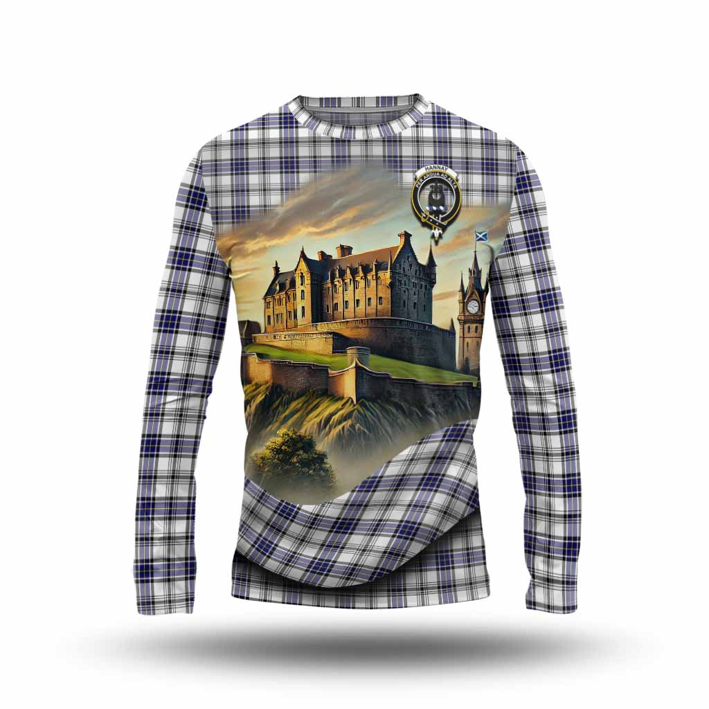 Tartan Vibes Clothing Hannay Tartan Family Crest Long Sleeve T-Shirt with Scottish Ancient Castle Style