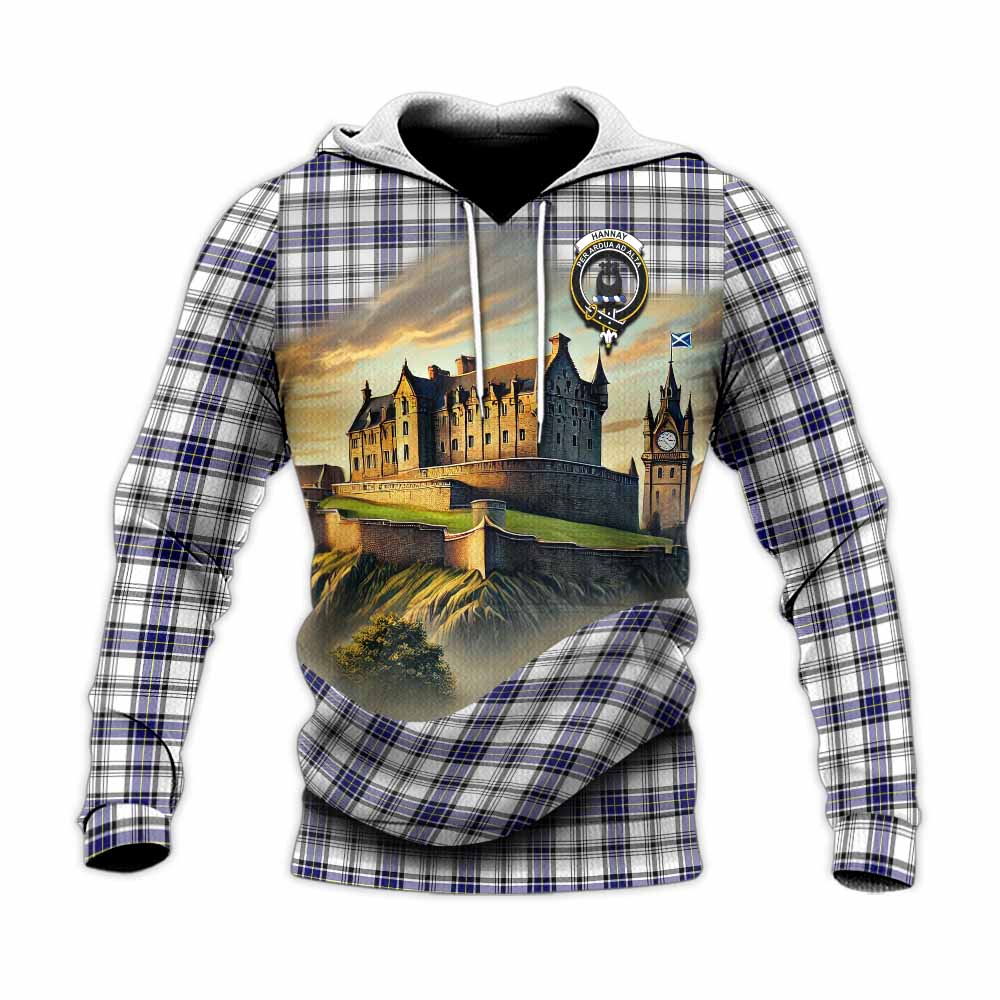 Tartan Vibes Clothing Hannay Tartan Family Crest Knitted Hoodie with Scottish Ancient Castle Style