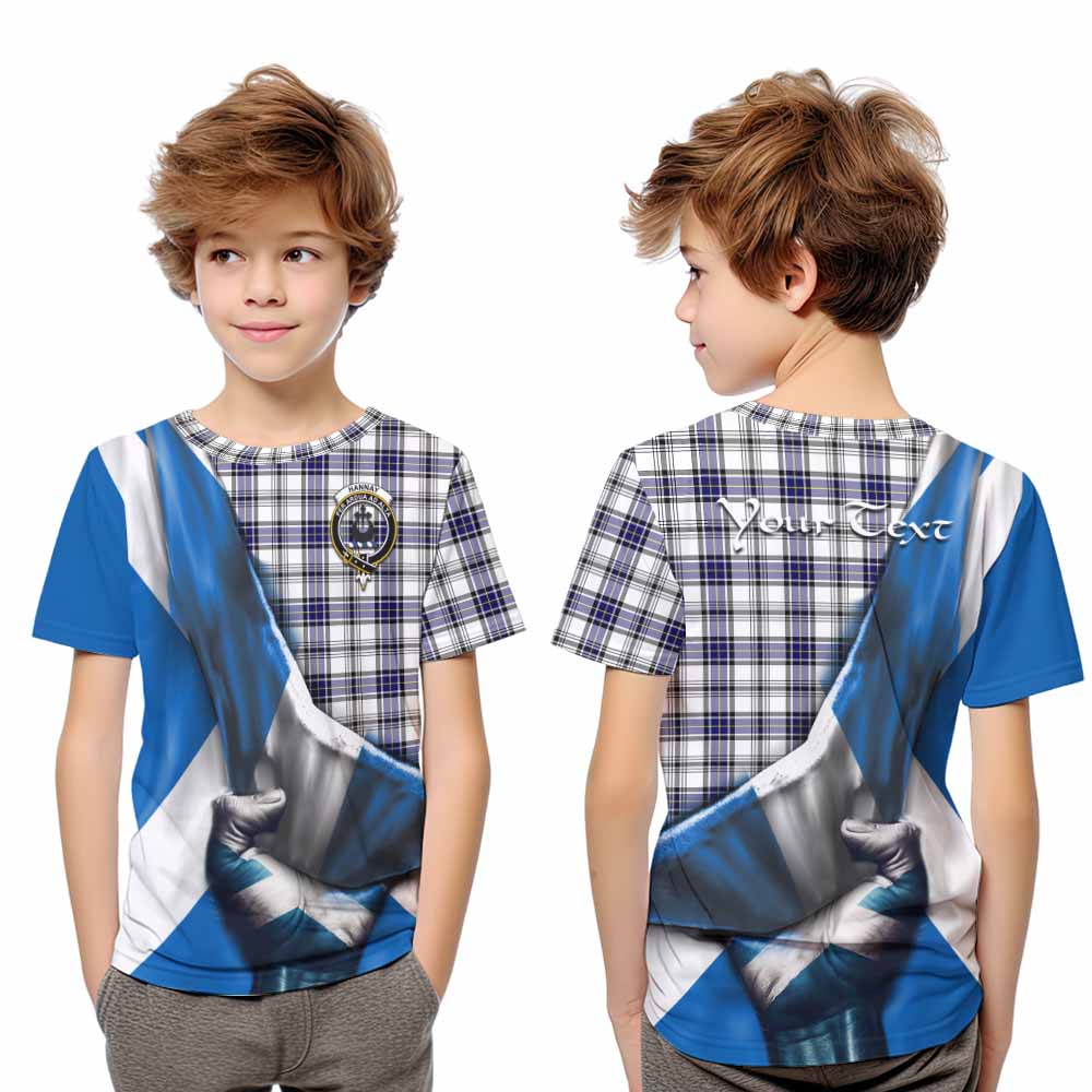 Tartan Vibes Clothing Hannay Tartan Kid T-Shirt with Family Crest Scotland Patriotic Style