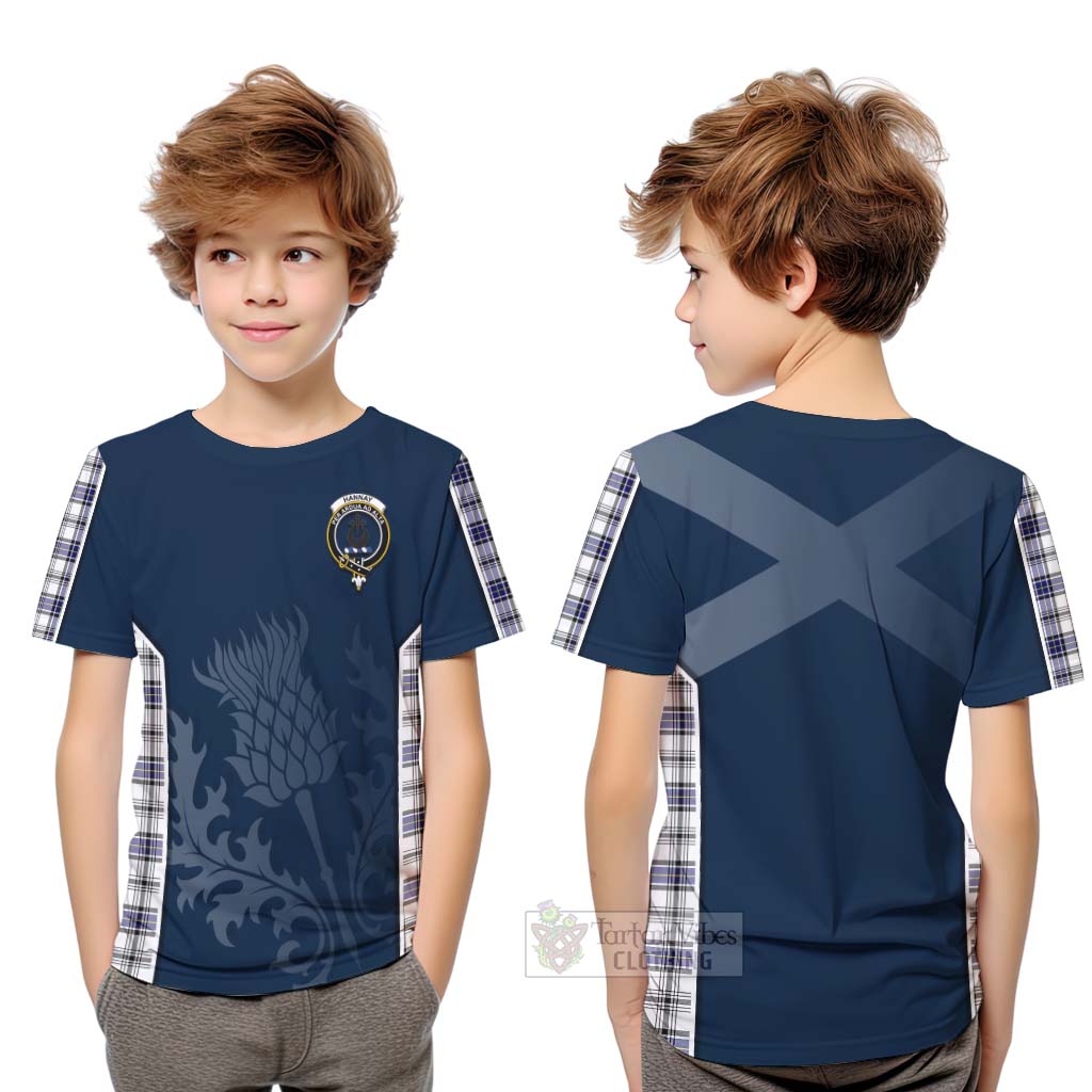 Tartan Vibes Clothing Hannay Tartan Kid T-Shirt with Family Crest and Scottish Thistle Vibes Sport Style