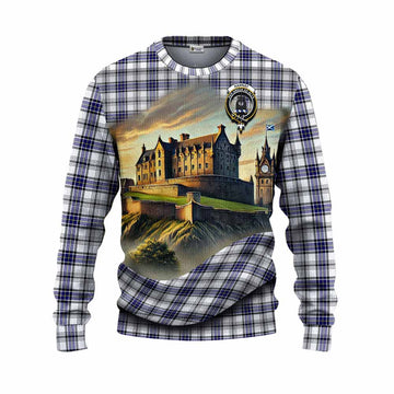 Tartan Vibes Clothing Hannay Tartan Family Crest Knitted Sweater with Scottish Ancient Castle Style