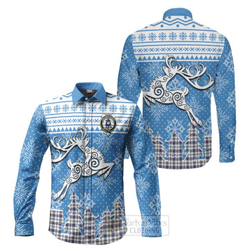 Hannay Clan Christmas Long Sleeve Button Shirt Celtic Reindeer Style