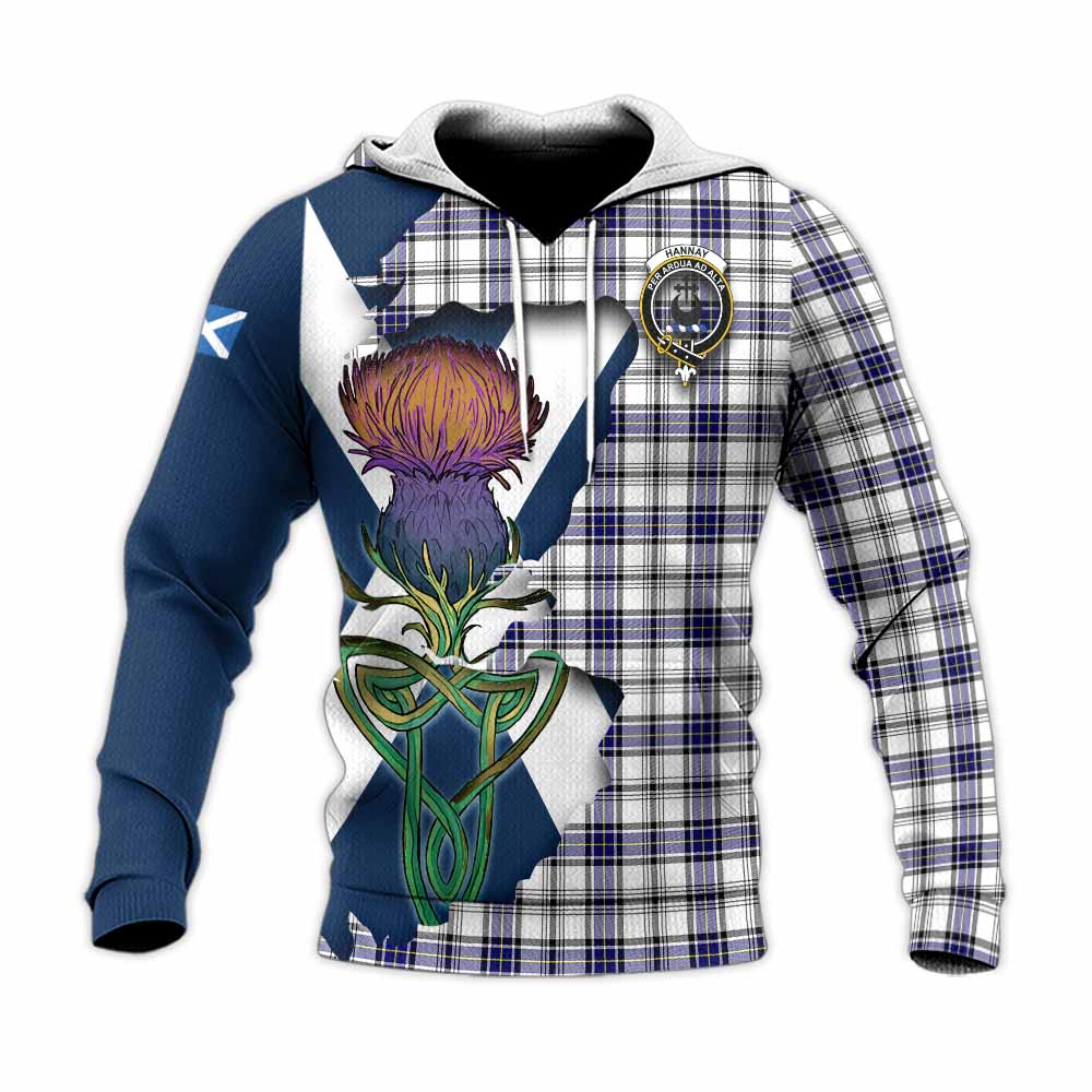 Tartan Vibes Clothing Hannay Tartan Family Crest Knitted Hoodie Scottish Thistle Celtic Inspired