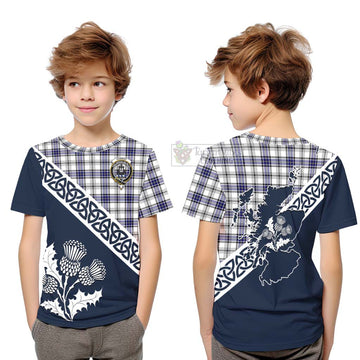 Tartan Vibes Clothing Hannay Tartan Kid T-Shirt Featuring Thistle and Scotland Map