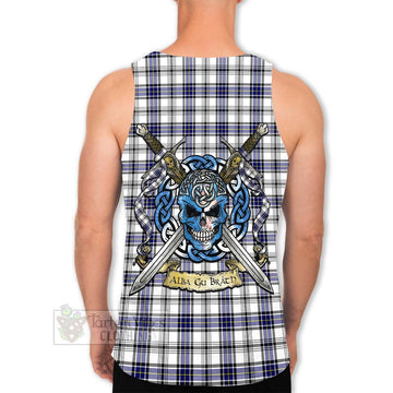 Tartan Vibes Clothing Hannay Tartan Men's Tank Top with Family Crest Celtic Skull Style