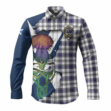 Hannay Tartan Family Crest Long Sleeve Button Shirt Scottish Thistle Celtic Inspired