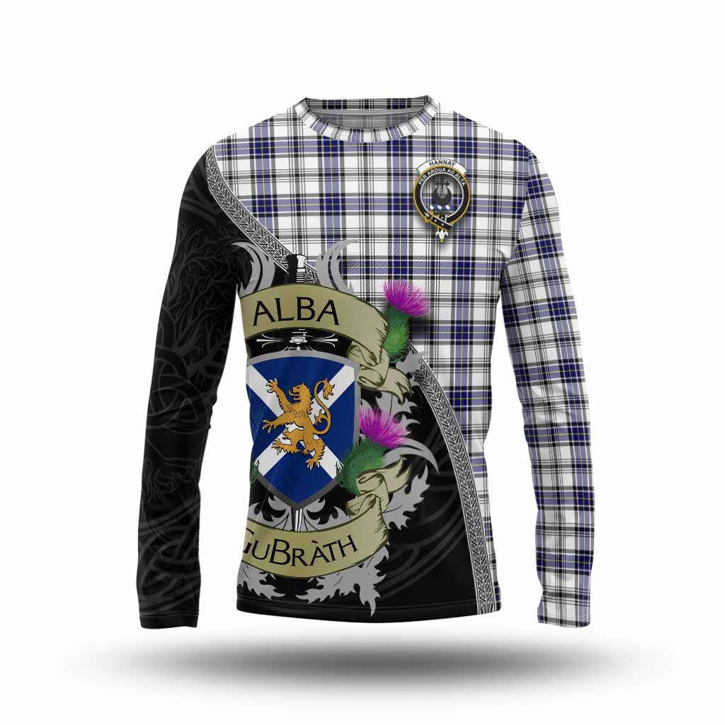 Tartan Vibes Clothing Hannay Tartan Family Crest Long Sleeve T-Shirt Lion Rampant Royal Thistle Shield Celtic Inspired