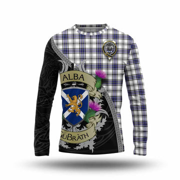 Tartan Vibes Clothing Hannay Tartan Family Crest Long Sleeve T-Shirt Lion Rampant Royal Thistle Shield Celtic Inspired