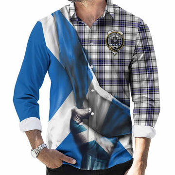 Hannay Tartan Long Sleeve Button Shirt with Family Crest Scotland Patriotic Style