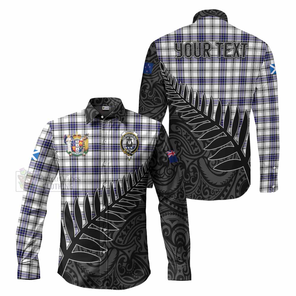 Tartan Vibes Clothing Hannay Crest Tartan Long Sleeve Button Shirt with New Zealand Silver Fern Half Style