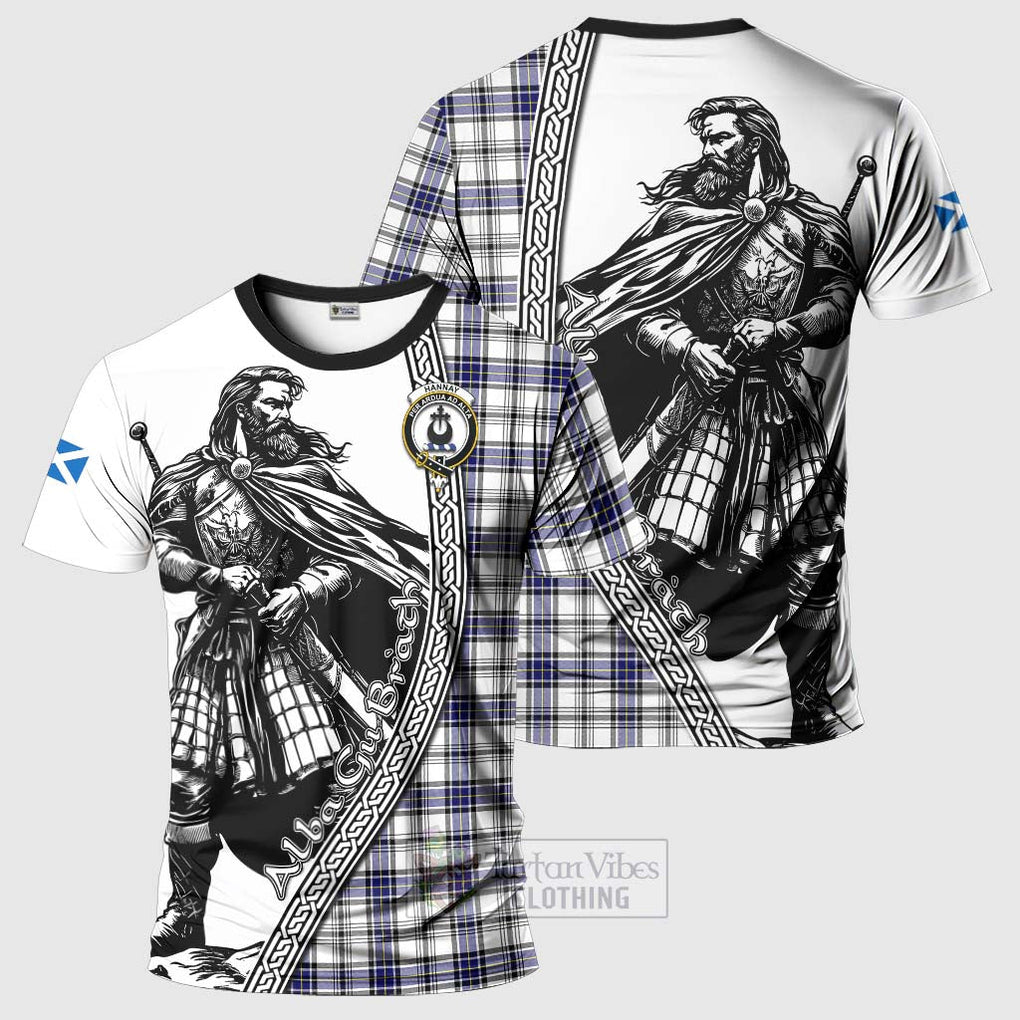 Tartan Vibes Clothing Hannay Tartan Clan Crest T-Shirt with Highlander Warrior Celtic Style