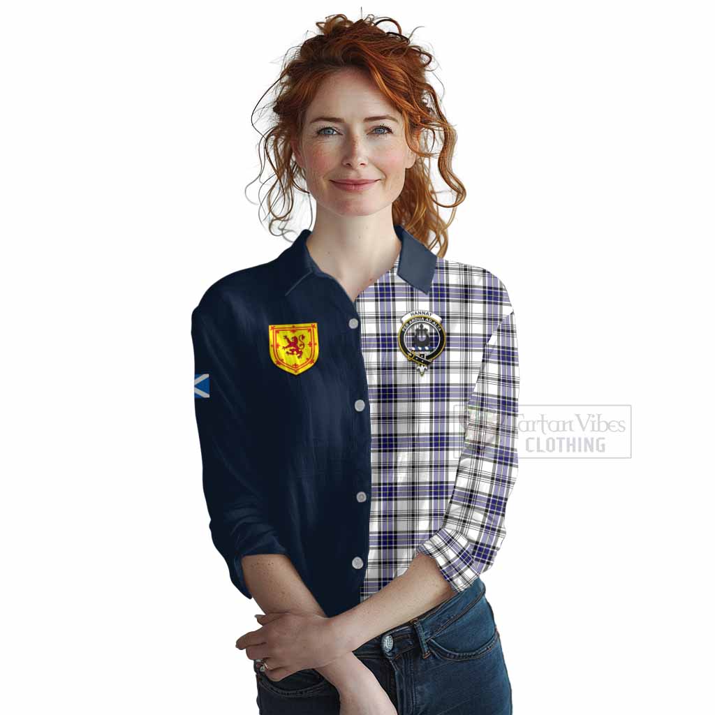 Tartan Vibes Clothing Hannay Tartan Women's Casual Shirt Alba with Scottish Lion Royal Arm Half Style