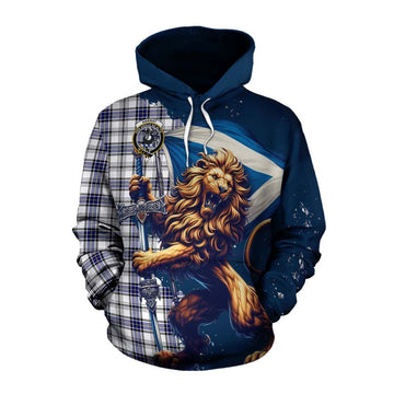 Hannay Tartan Family Crest Cotton Hoodie with Scottish Majestic Lion