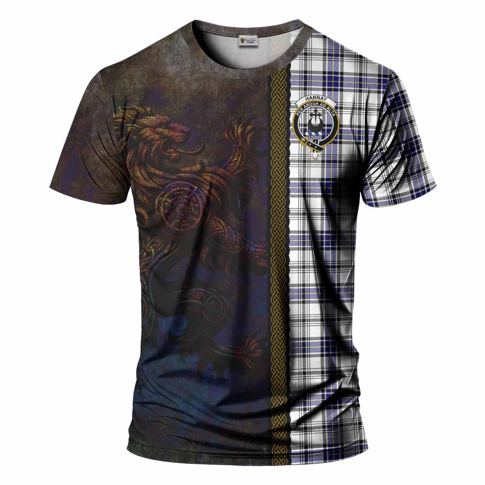 Tartan Vibes Clothing Hannay Tartan Family Crest T-Shirt Alba Gu Brath Be Brave Lion Ancient Style