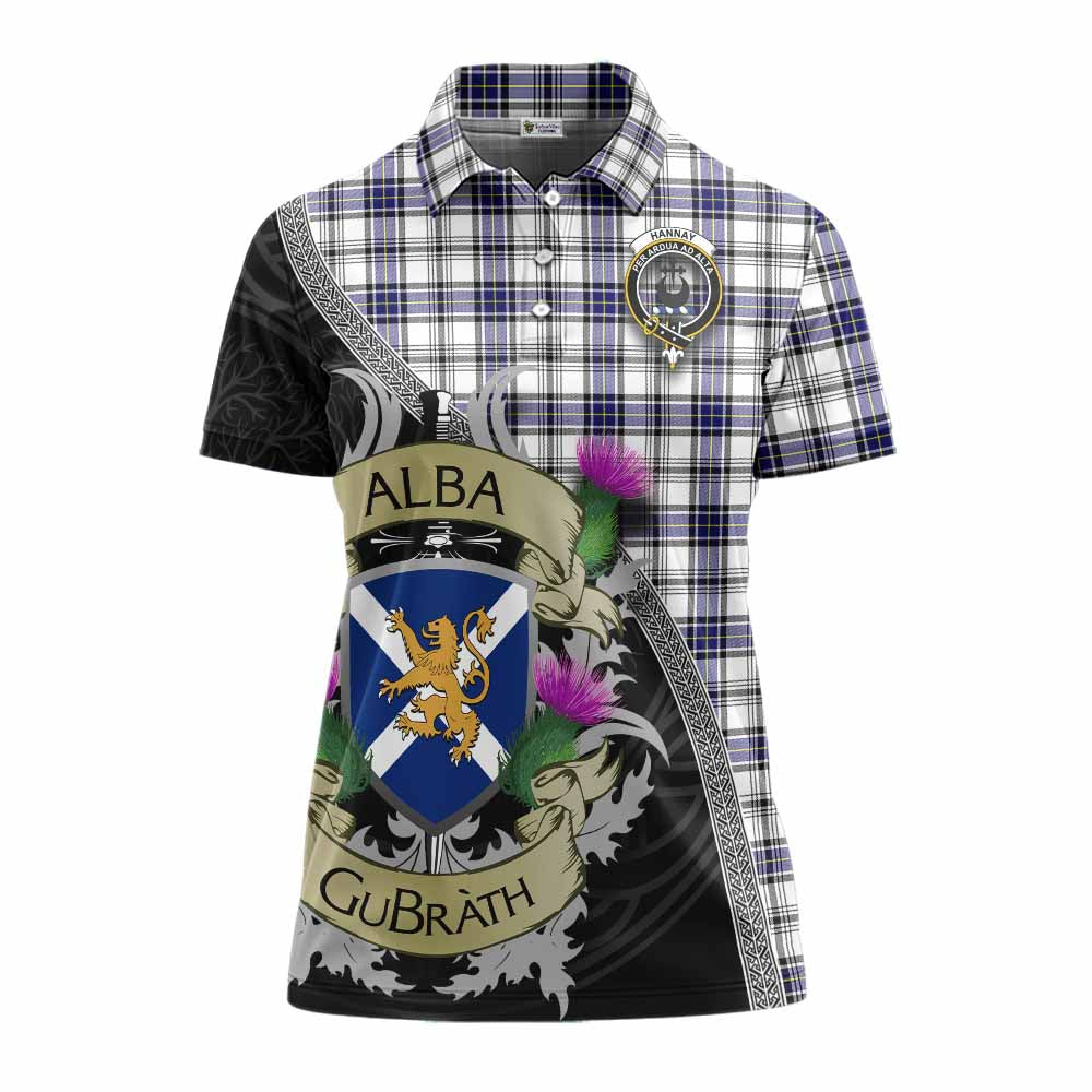 Tartan Vibes Clothing Hannay Tartan Family Crest Women's Polo Shirt Lion Rampant Royal Thistle Shield Celtic Inspired