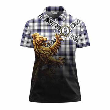 Tartan Vibes Clothing Hannay Crest Tartan Women's Polo Shirt with Golden Lion Emblem Celtic Style