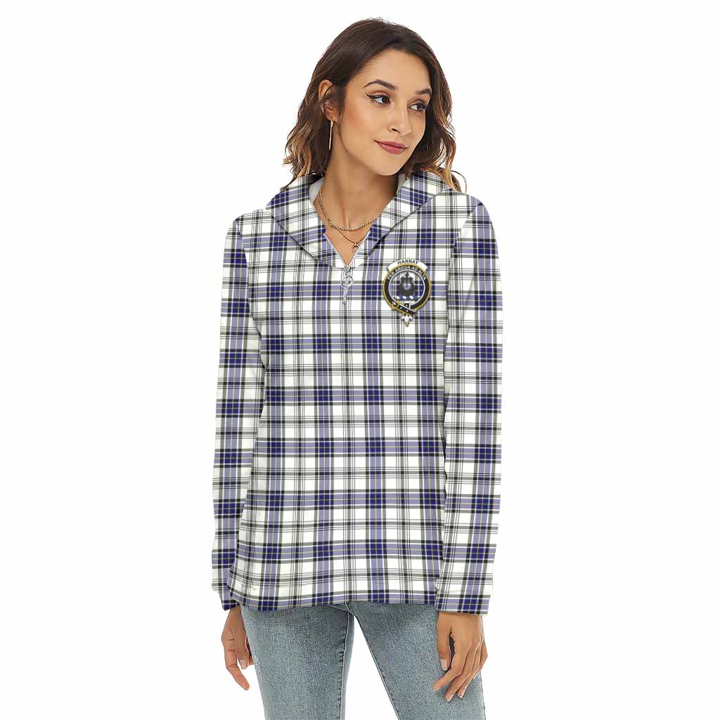 Tartan Vibes Clothing Hannay Tartan Crest Women's Borg  Half Zip Fleece Hoodie
