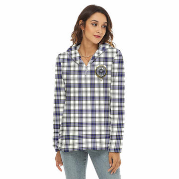 Hannay Tartan Women's Borg Fleece Hoodie with Half Zip with Family Crest