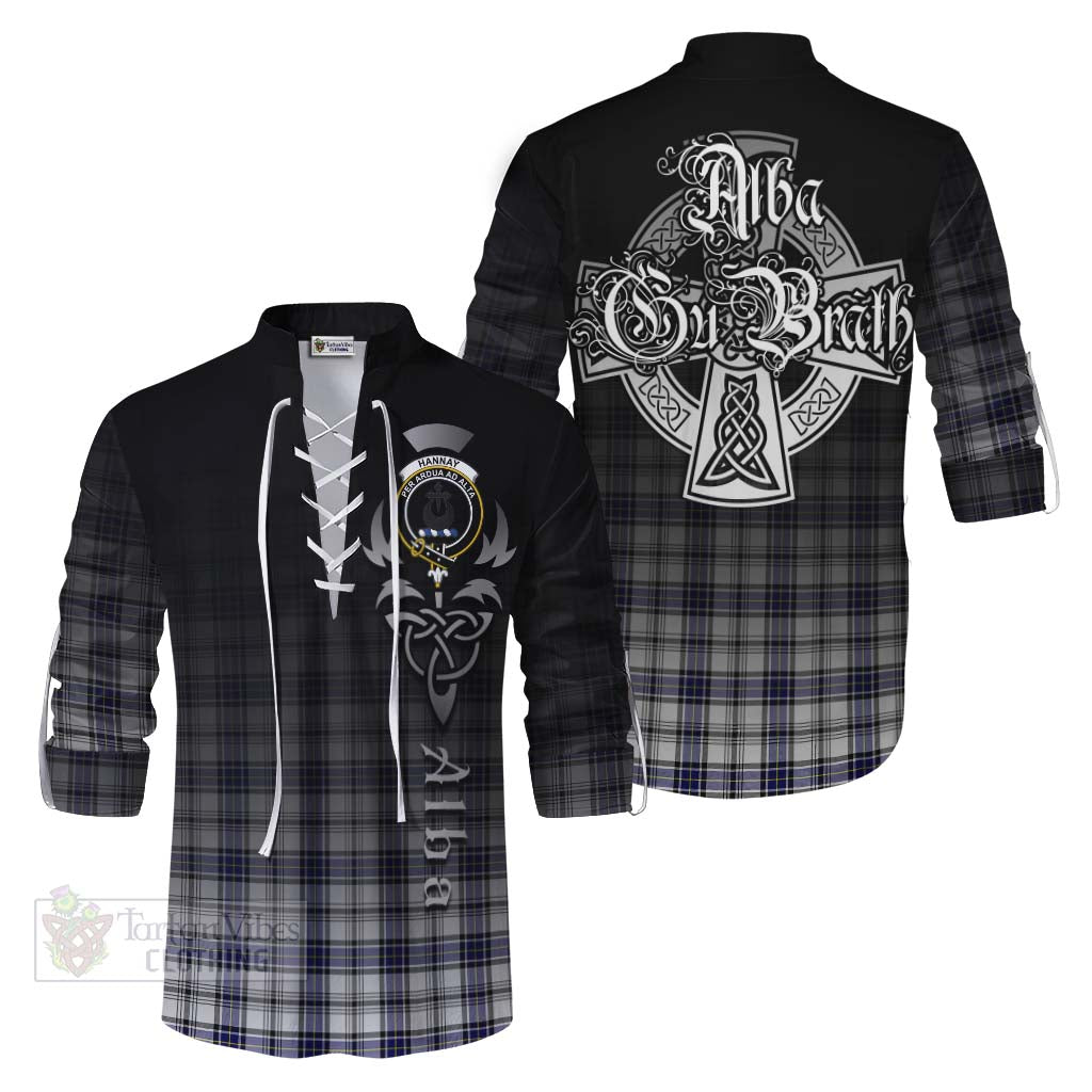 Tartan Vibes Clothing Hannay Tartan Ghillie Kilt Shirt Featuring Alba Gu Brath Family Crest Celtic Inspired