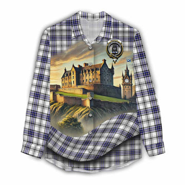 Hannay Tartan Family Crest Women's Casual Shirt with Scottish Ancient Castle Style