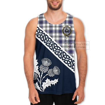 Tartan Vibes Clothing Hannay Tartan Men's Tank Top Featuring Thistle and Scotland Map
