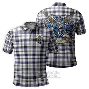 Hannay Tartan Polo Shirt with Family Crest Celtic Skull Style