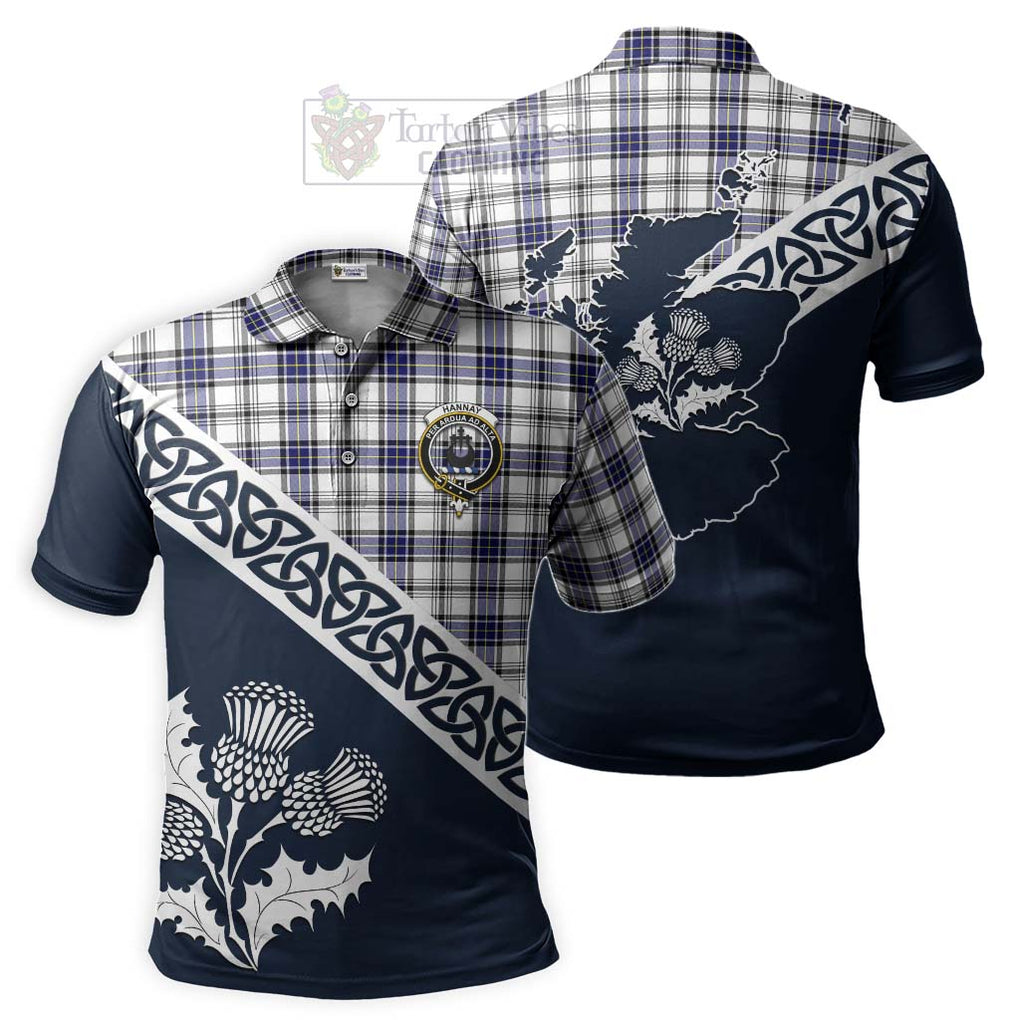 Hannay Tartan Polo Shirt Featuring Thistle and Scotland Map