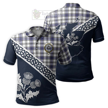 Hannay Tartan Polo Shirt Featuring Thistle and Scotland Map