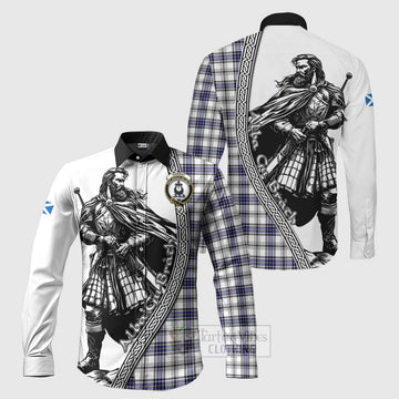 Hannay Tartan Clan Crest Long Sleeve Button Shirt with Highlander Warrior Celtic Style