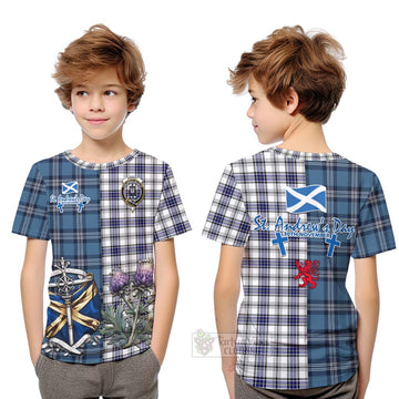 Tartan Vibes Clothing Hannay Tartan Kid T-Shirt Happy St. Andrew's Day Half Tartan Style