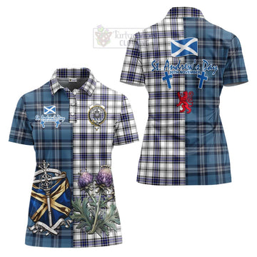 Tartan Vibes Clothing Hannay Tartan Women's Polo Shirt Happy St. Andrew's Day Half Tartan Style