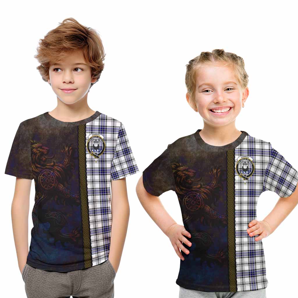Tartan Vibes Clothing Hannay Tartan Family Crest Kid T-Shirt Alba Gu Brath Be Brave Lion Ancient Style