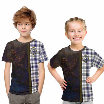 Hannay Tartan Family Crest Kid T-Shirt Alba Gu Brath Be Brave Lion Ancient Style