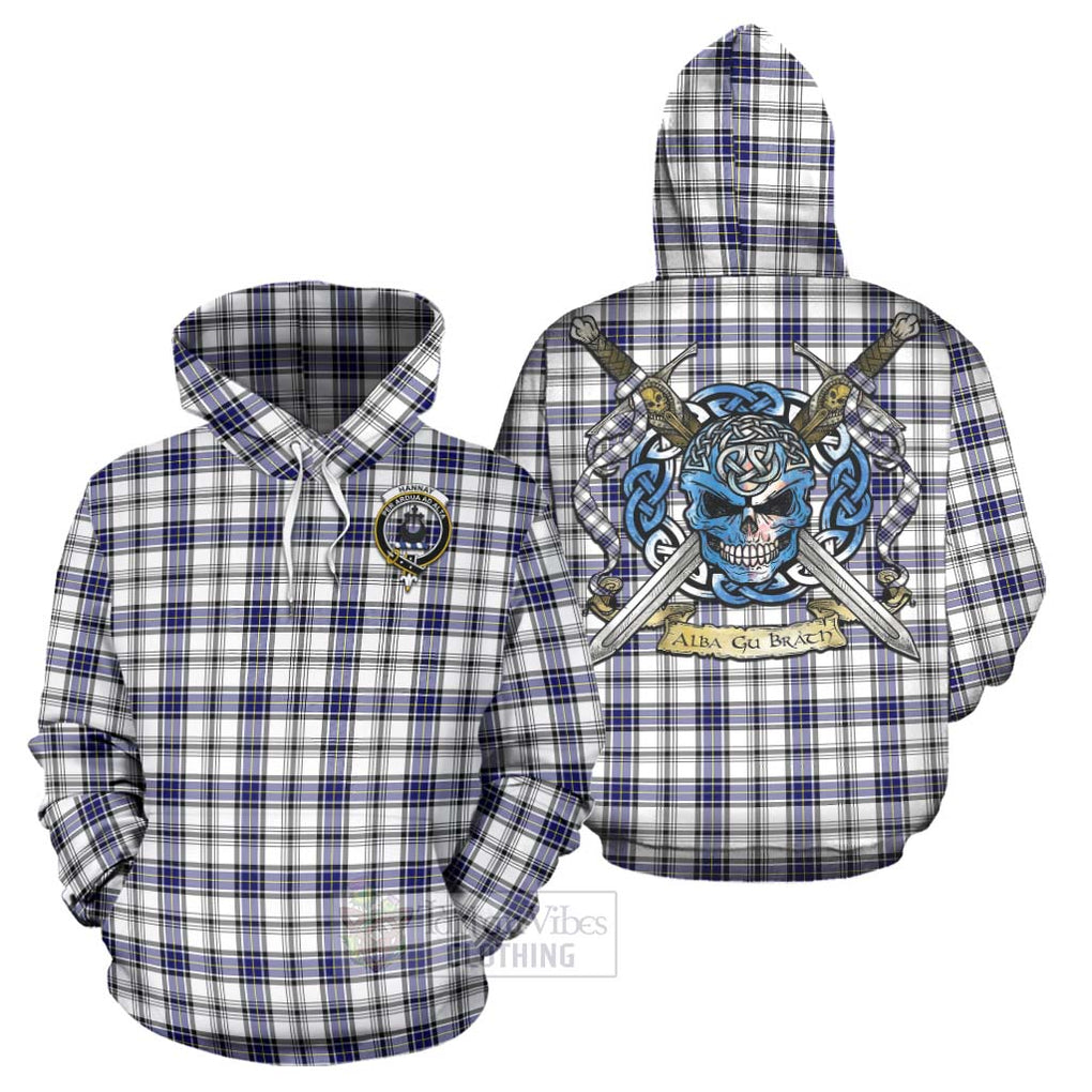 Tartan Vibes Clothing Hannay Tartan Hoodie with Family Crest Celtic Skull Style
