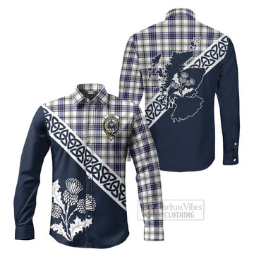 Hannay Tartan Long Sleeve Button Shirt Featuring Thistle and Scotland Map