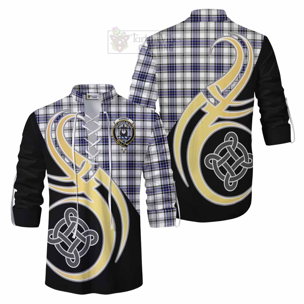 Tartan Vibes Clothing Hannay Tartan Ghillie Kilt Shirt with Family Crest and Celtic Symbol Style