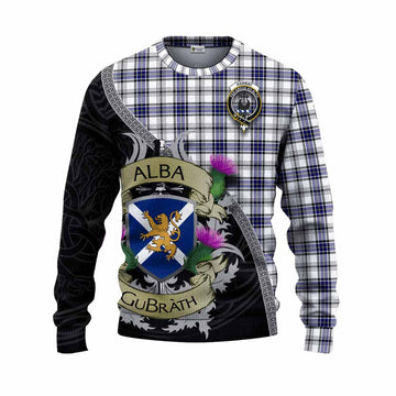 Tartan Vibes Clothing Hannay Tartan Family Crest Knitted Sweater Lion Rampant Royal Thistle Shield Celtic Inspired