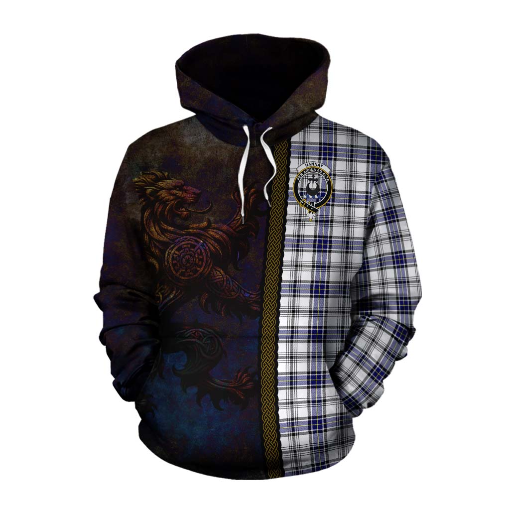 Tartan Vibes Clothing Hannay Tartan Family Crest Cotton Hoodie Alba Gu Brath Be Brave Lion Ancient Style
