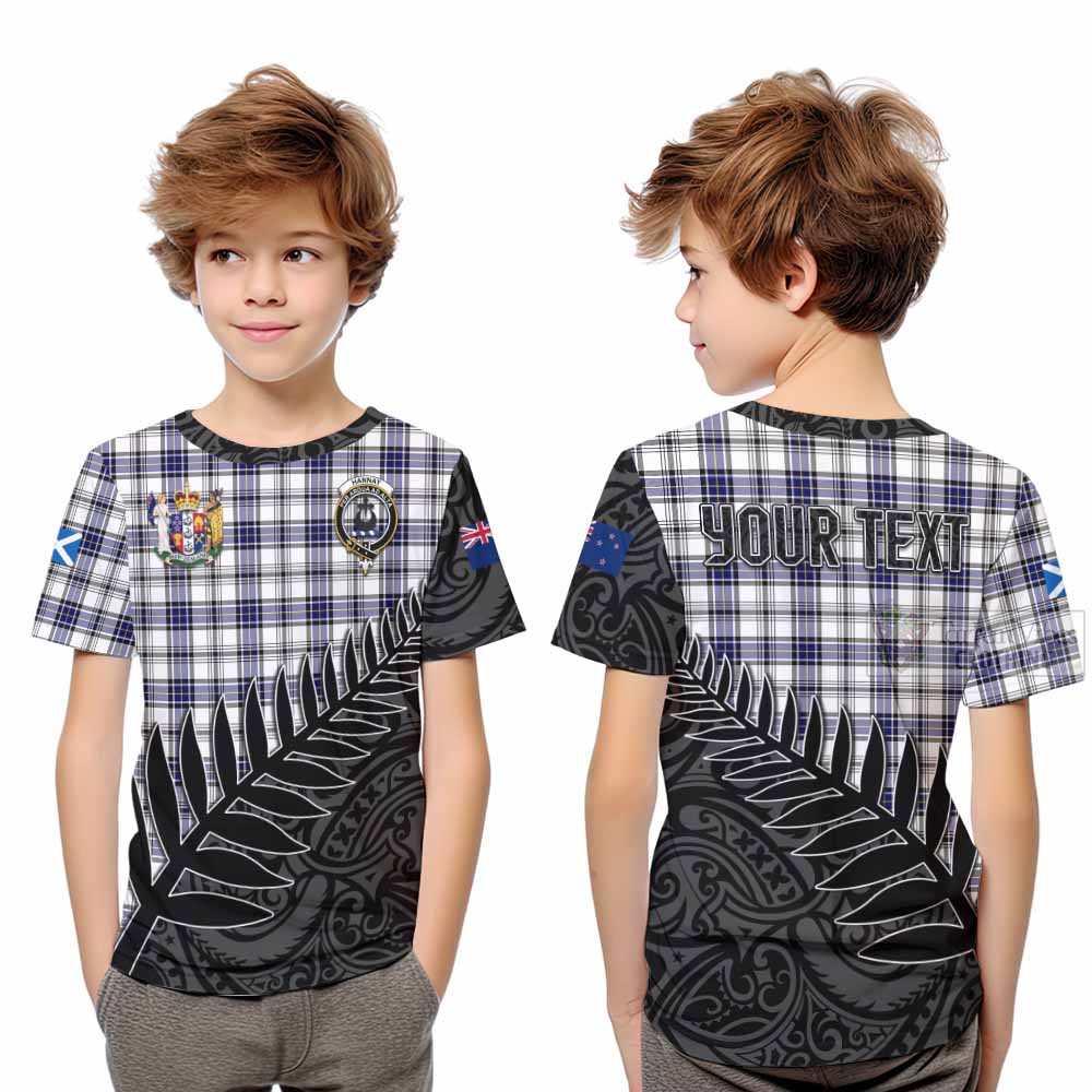 Tartan Vibes Clothing Hannay Crest Tartan Kid T-Shirt with New Zealand Silver Fern Half Style