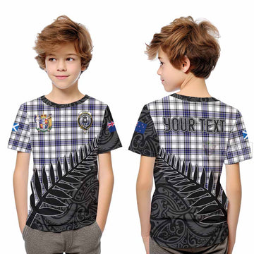 Tartan Vibes Clothing Hannay Crest Tartan Kid T-Shirt with New Zealand Silver Fern Half Style