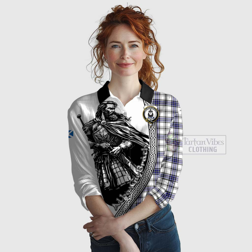 Tartan Vibes Clothing Hannay Tartan Clan Crest Women's Casual Shirt with Highlander Warrior Celtic Style