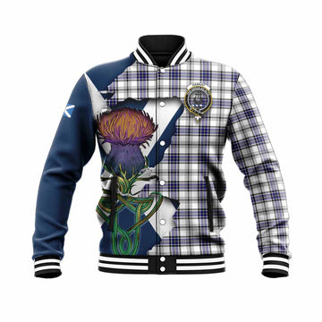 Hannay Tartan Family Crest Baseball Jacket Scottish Thistle Celtic Inspired