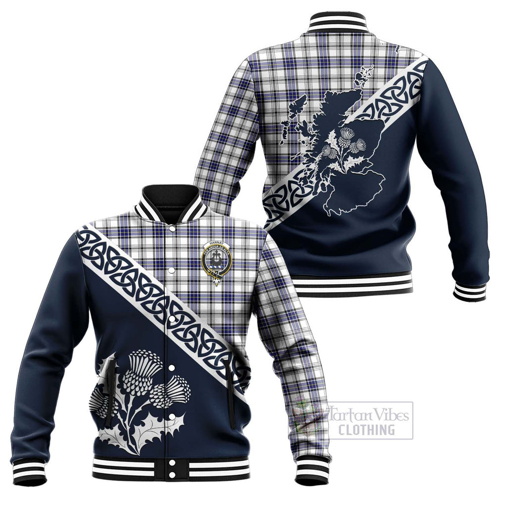 Tartan Vibes Clothing Hannay Tartan Baseball Jacket Featuring Thistle and Scotland Map