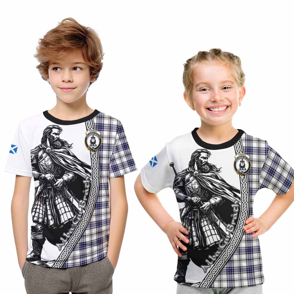 Hannay Tartan Clan Crest Kid T-Shirt with Highlander Warrior Celtic Style