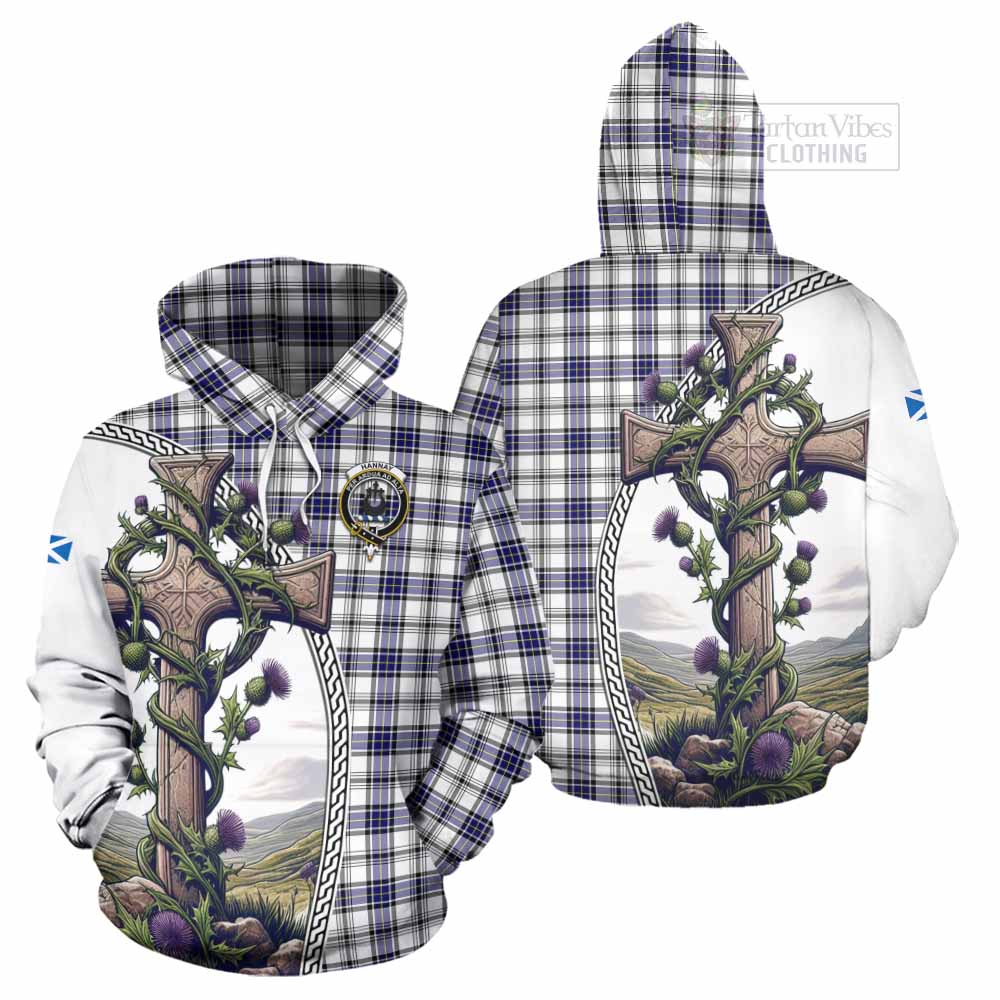 Tartan Vibes Clothing Hannay Tartan Hoodie with Family Crest and St. Andrew's Cross Accented by Thistle Vines