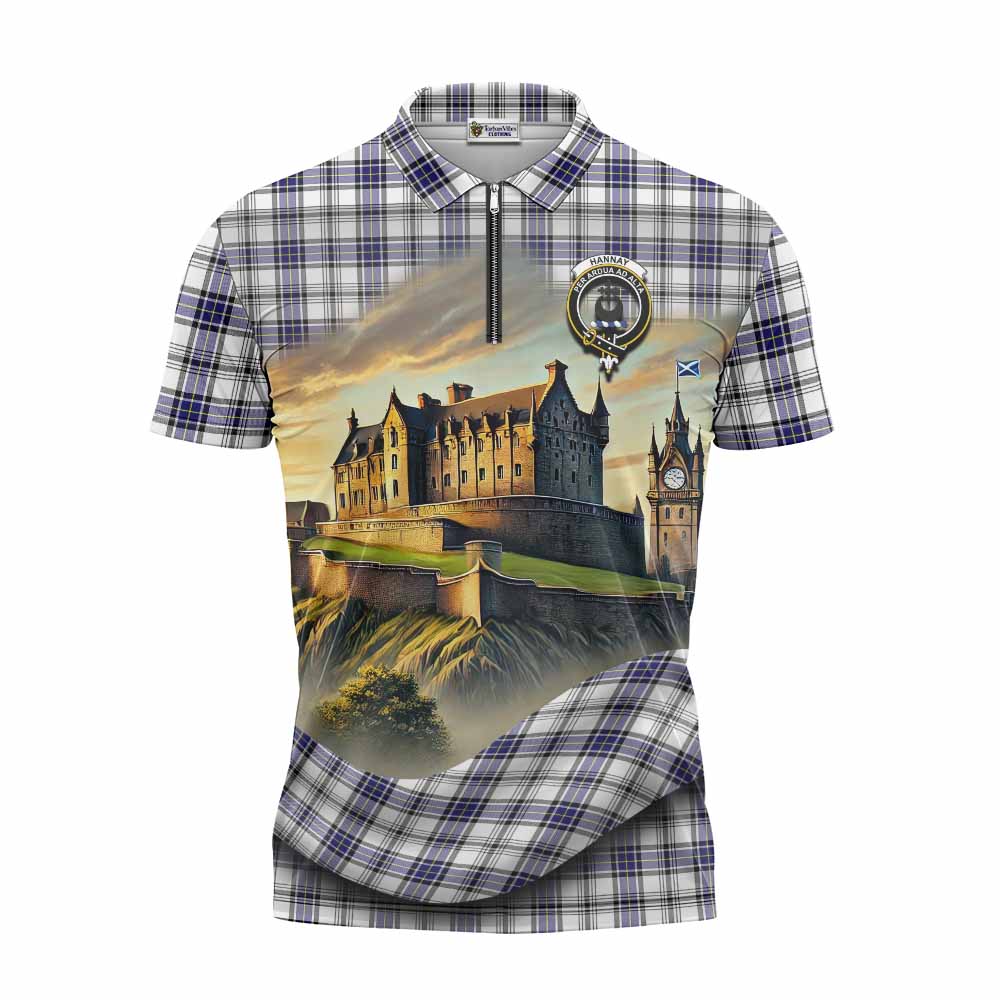 Tartan Vibes Clothing Hannay Tartan Family Crest Zipper Polo Shirt with Scottish Ancient Castle Stype
