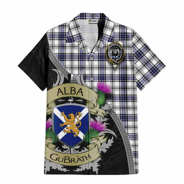 Tartan Vibes Clothing Hannay Tartan Family Crest Short Sleeve Button Shirt Lion Rampant Royal Thistle Shield Celtic Inspired