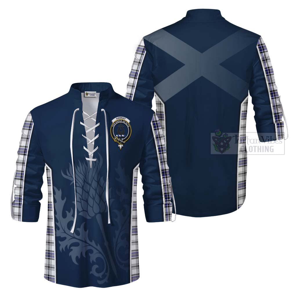 Tartan Vibes Clothing Hannay Tartan Ghillie Kilt Shirt with Family Crest and Scottish Thistle Vibes Sport Style