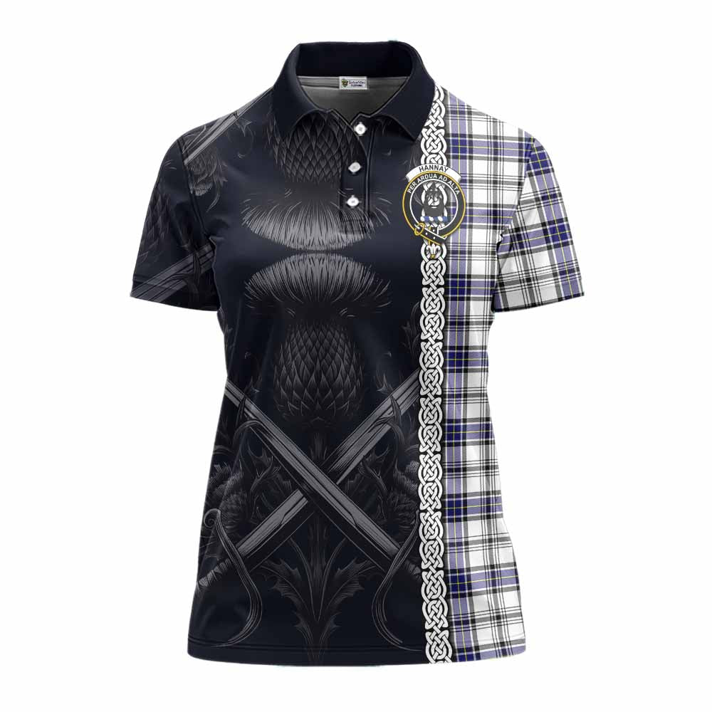 Tartan Vibes Clothing Hannay Tartan Women's Polo Shirt with Family Crest Cross Sword Thistle Celtic Vibes