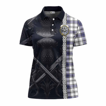 Tartan Vibes Clothing Hannay Tartan Women's Polo Shirt with Family Crest Cross Sword Thistle Celtic Vibes
